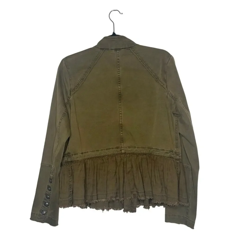 Free People Ruffle Hem Military Jacket Women's Green Size Medium